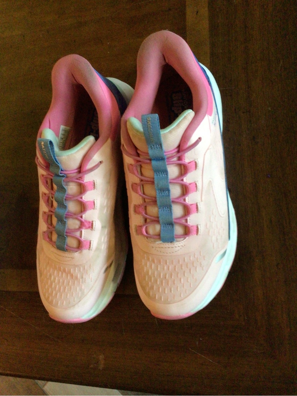 Skechers Girls Pink and Blue Lace-Up Sneakers